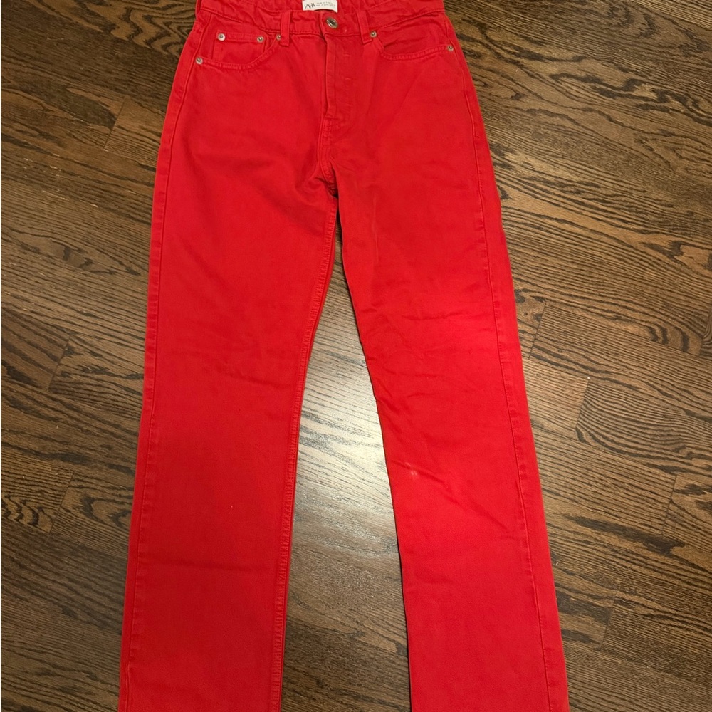 Zara Men's Vibrant Red Straight Jeans